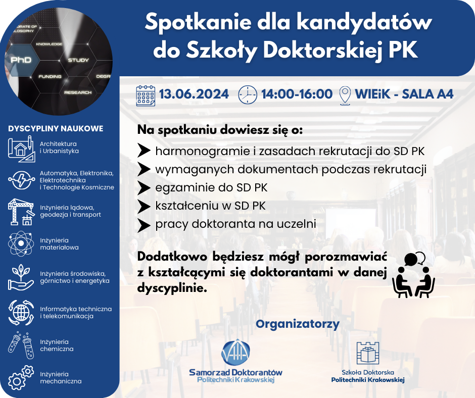 Spotkanie dla kandydatów do Szkoły Doktorskiej PK