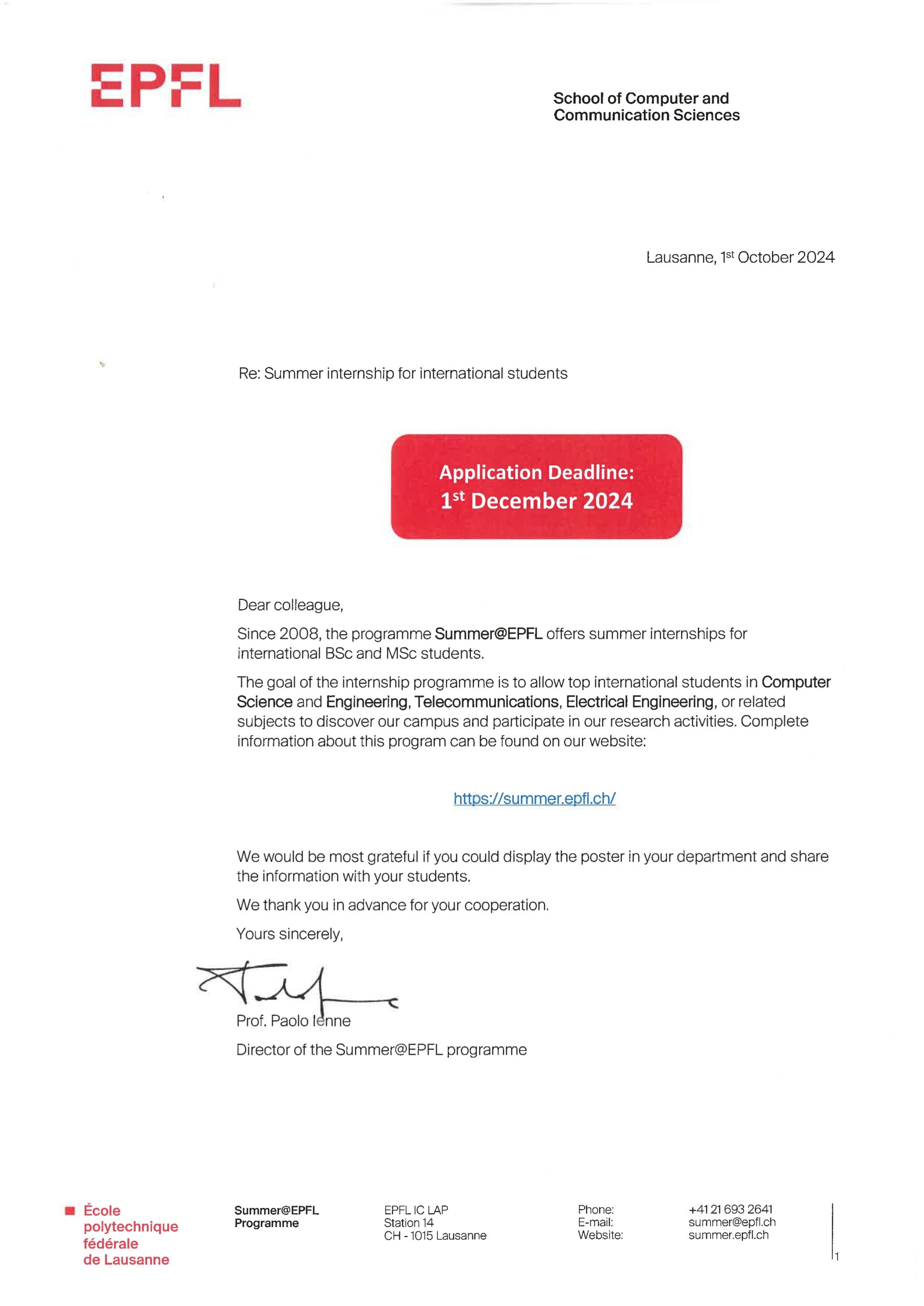 Staż Zagraniczny – Politechnika Federalna w Lozannie